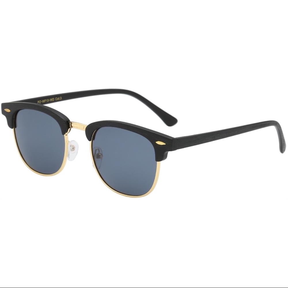 Black Wood Round Retro Aviator Sunglasses
